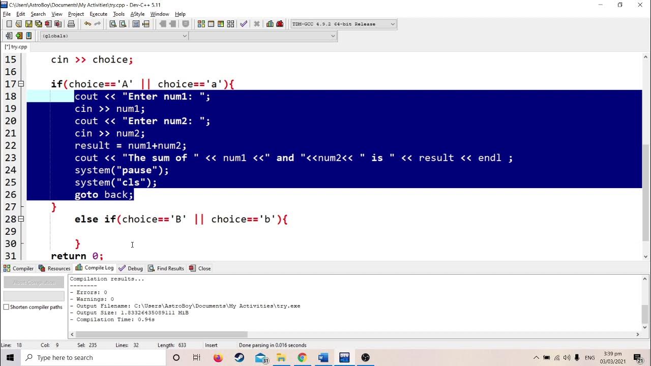 If else example Calculator C++ - YouTube