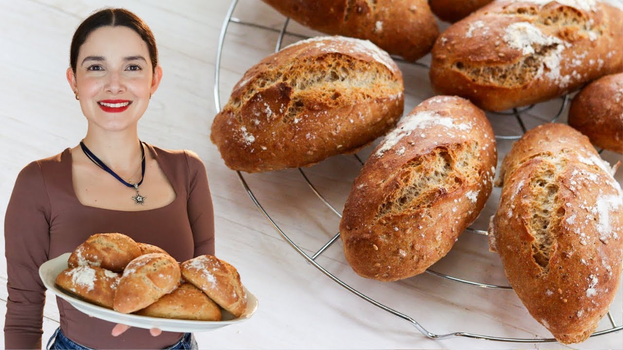 Bolillos integrales SIN AMASAR | Brötchen | Panecillos alemanes