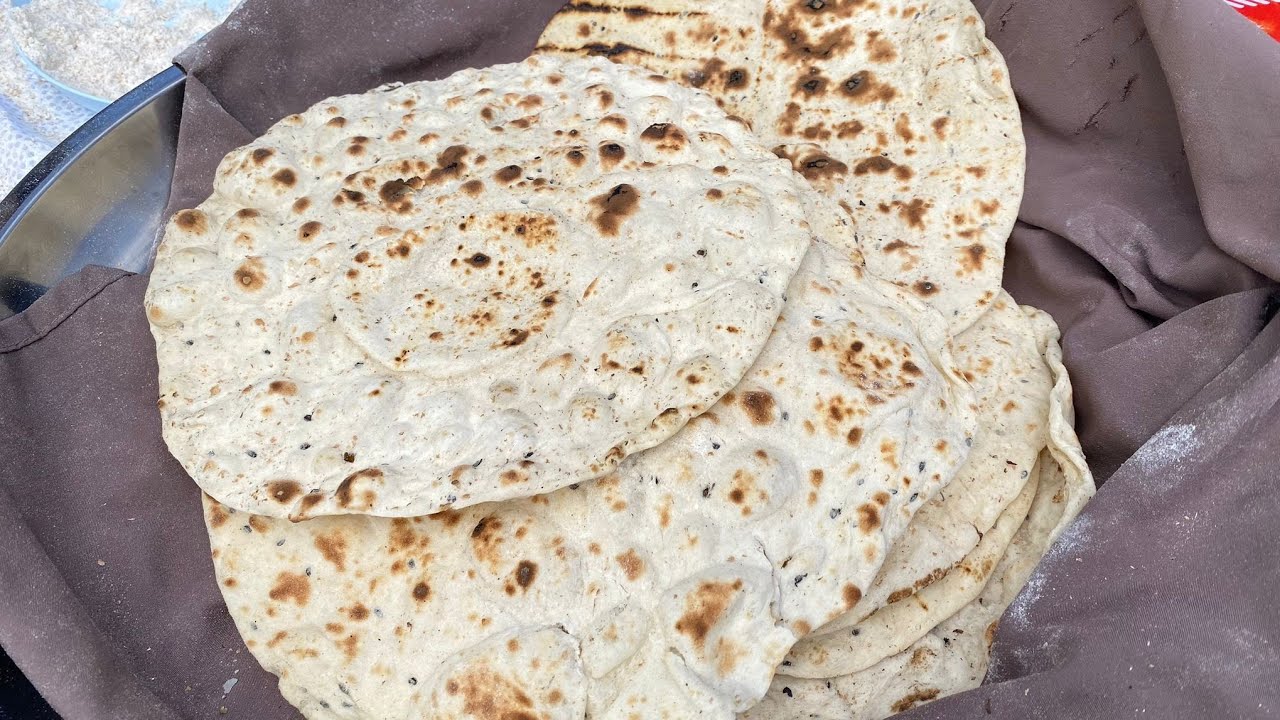 Saj bread on fire Farm bread 