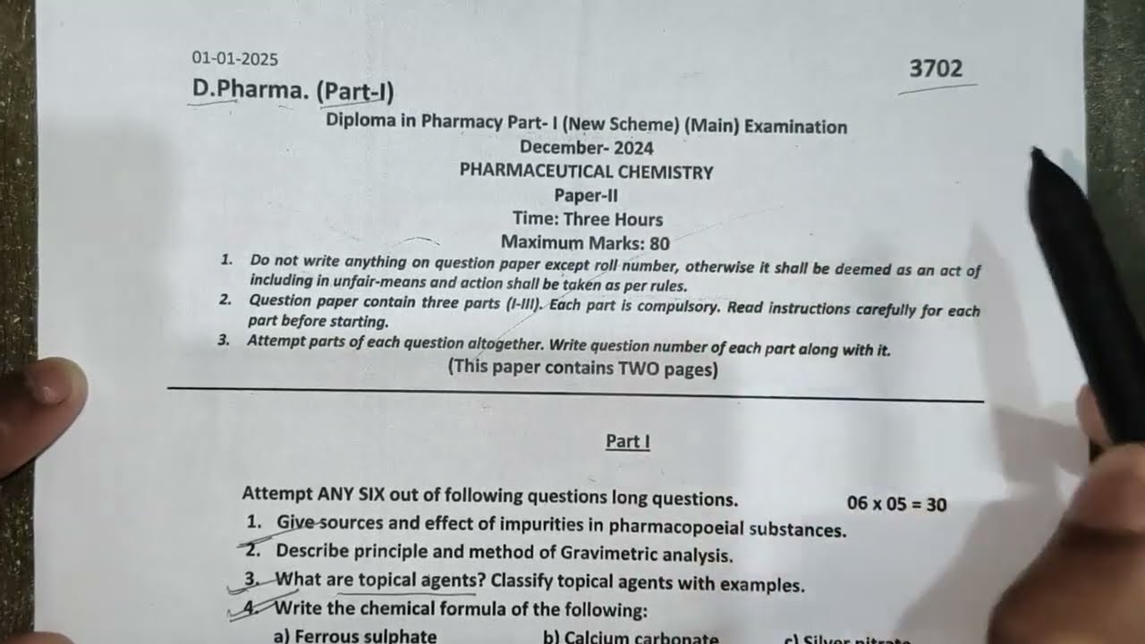 Pharmaceutical Chemistry d pharm 1st year PYQ previous year question paper Easy way Rajasthan