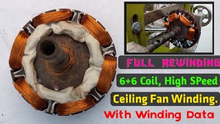 Rewinding High speed ceiling Fan 12+12 Slot, 6+6 Coil, 960 RPM, Motor Winding_मशीन से वाइंडिंग केरे