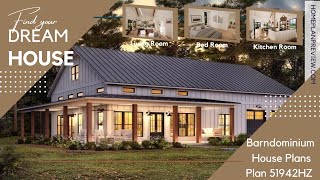 Barndominium-Style Farmhouse with Wrap Around Porch - Plan 51942HZ
