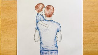 Father And Son Drawing Fathers Day Drawing Easy Step By Step
