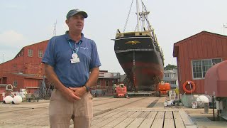 The haul to restore the hull, in Mystic work on the Charles W. Morgan begins