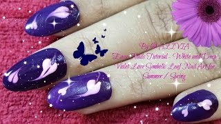 Easy Nails Tutorial - White and Deep Violet Love Symbolic Leaf Nail Art for Summer / Spring screenshot 5