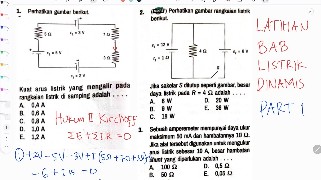 PART 1 LATIHAN BAB LISTRIK DINAMIS Hukum II kirchoff hambatan shunt ...