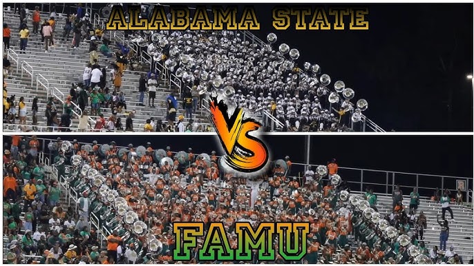 Florida Memory • FAMU Marching 100 performing at Bragg Memorial Stadium  during homecoming football game.