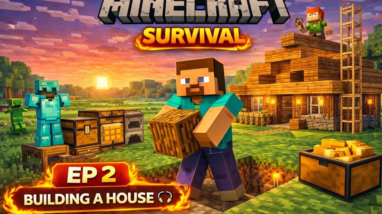 Minecraft Survival Series EP 2 🏠 | Building My FIRST House 🔥