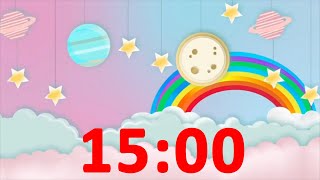 15 Minute Countdown Timer Rainbow 🌈 for Kids with Alarm and Fun Music
