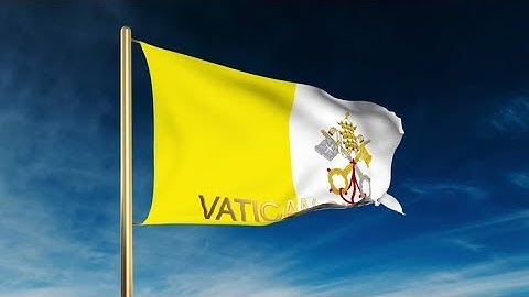 4K Vatican City flag slider style with title. Waving in the wind with cloud background animation