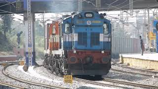 [HD]: The Colorful Re-built PUNE WDG 3A Twins with CONCOR Rake @ BYPL ~ INDIAN RAILWAYS