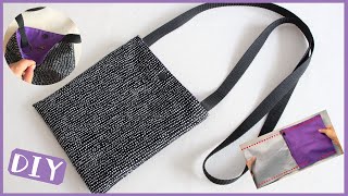 直線縫い7回で完成！斜めがけバッグ簡単ポシェットの作り方DIY Crossbody bag