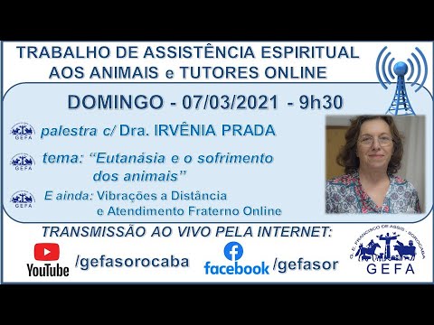 Assista: Trabalho de Assistência Espiritual aos Animais ONLINE - c/ IRVÊNIA PRADA (07/03/2021)