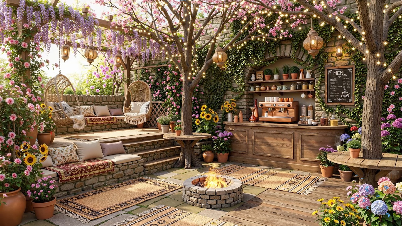 🌸 Spring Outdoor Jazz Café | Elegant Smooth Jazz with Bird Sounds for Work & Relax ☕🎶