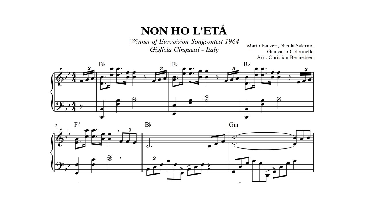 Winner of Eurropean Songcontest 1964 - Non ho l'eta - Piano