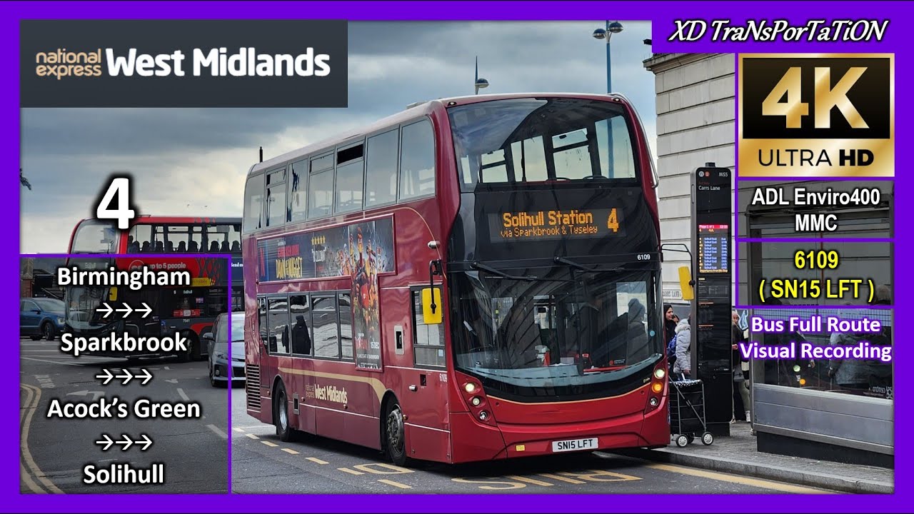 [National Express West Midlands] 4 ~ Birmingham, Church Centre ➝ Solihull Station Interchange【4K UW】