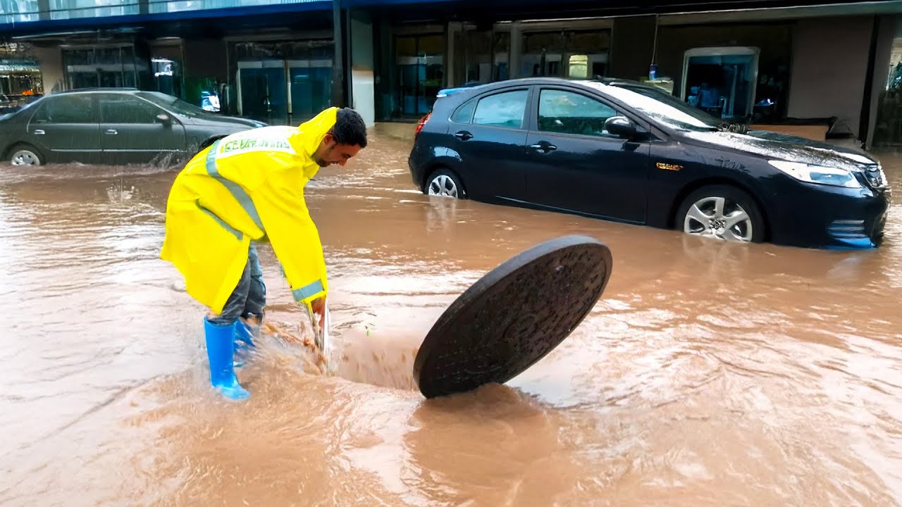 Unclogging a Massive Street Drain Unbelievable Drain Clog Removal - YouTube