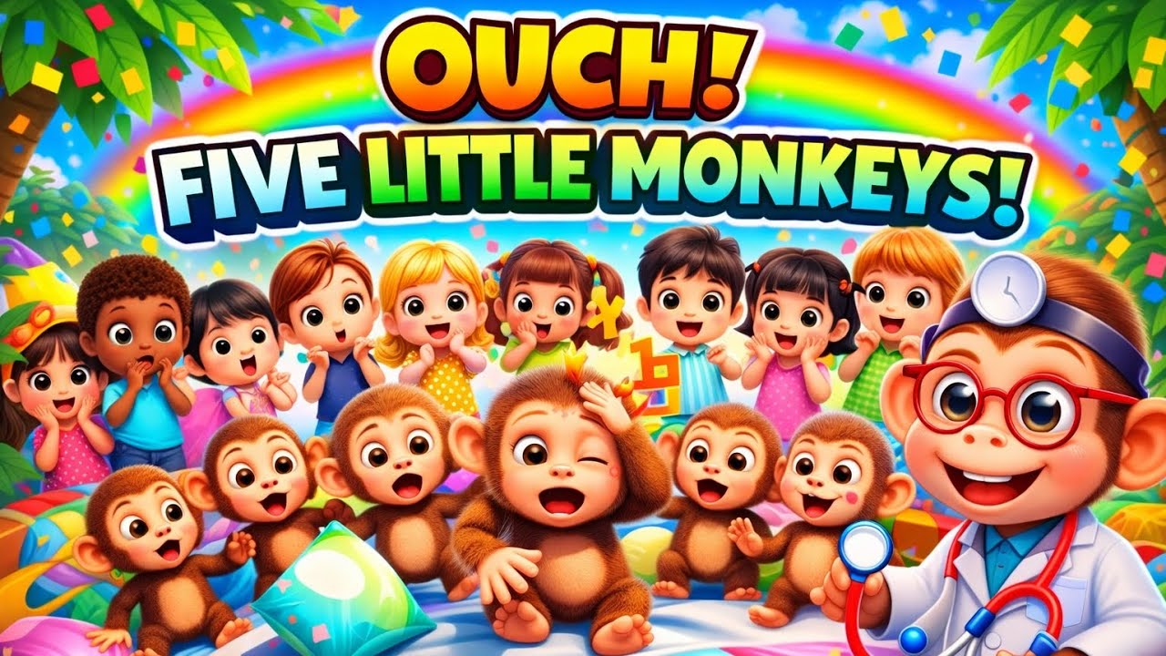 Five Little Monkeys 🐵 + 7 Kids | Fun 3D Cartoon Rhyme for Children