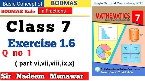 Class 7 Exercise 1.6 Single National  Ex 1.6 7th PCTB BODMAS Rule in Urdu Hindi