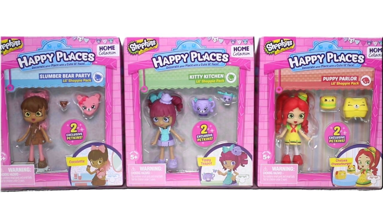 Shopkins Happy Places Chelsea Cheeseburger, Tippy Teapot and Cocolette