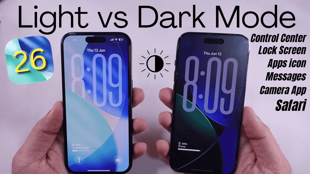 iOS 26 - Light vs Dark Mode App icons, Control Center, Lock Screen, Safari