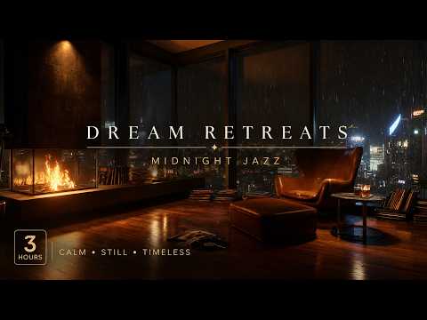 Rainy Night Jazz 🌙 Cozy Fireside Lounge Ambience | Relaxing Sax & Piano (3 Hours)