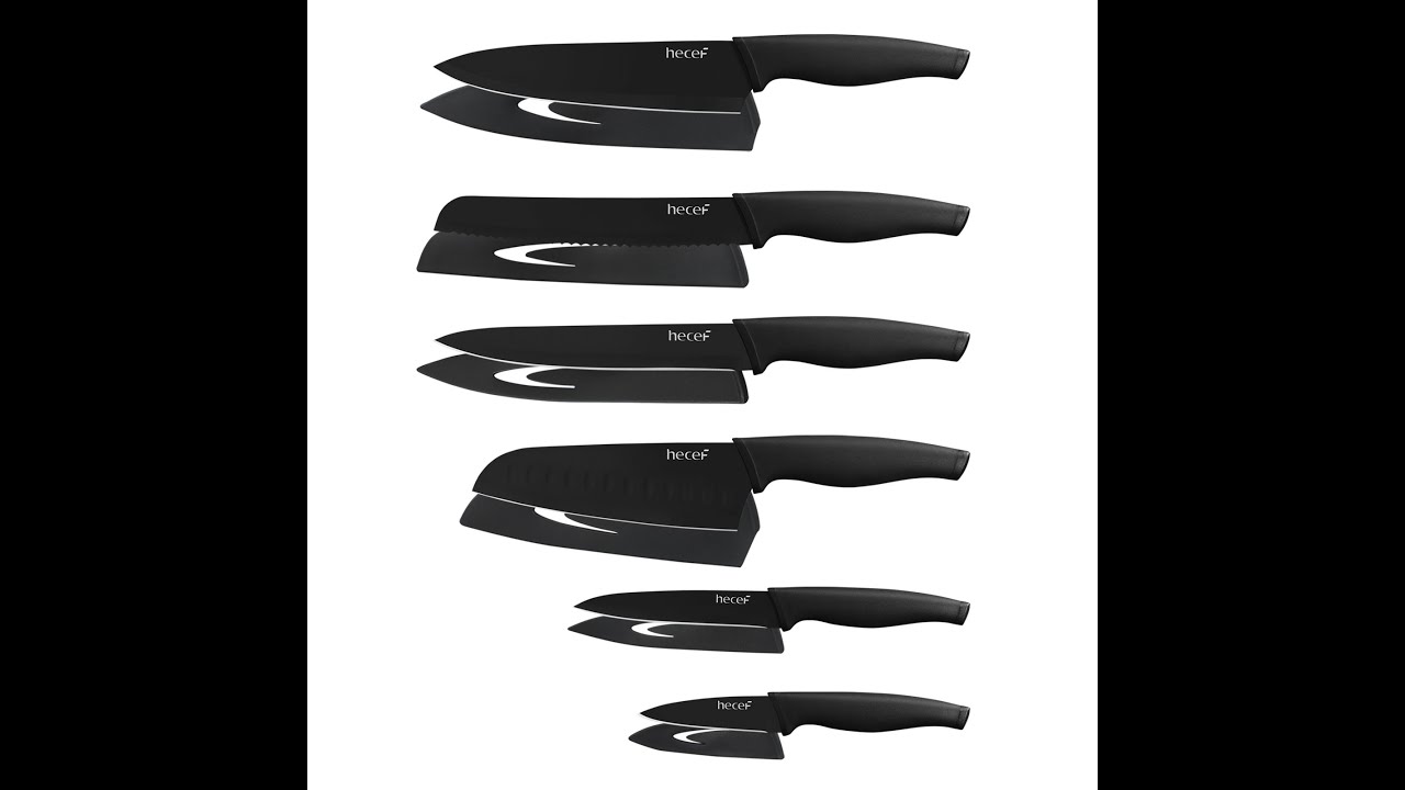 Hecef Black Oxide Kitchen Knife Set Sharp Stainless Steel Professional Chef Cutlery 