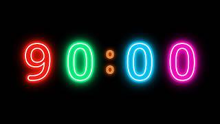 90:00 Neon Timer | Glowing Multicolor Countdown | Silent, No Music