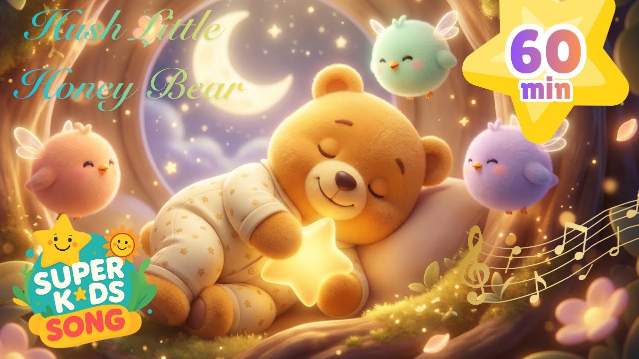 Hush Little Honey Bear 💛 1 hr Baby Sleep Music | Nursery Rhymes & Kids songs 