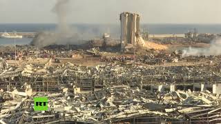 Del lugar de la explosión en Beirut aún emana humo