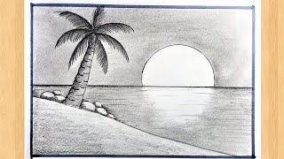 How to Draw Sunset Sea Beach | Pencil Drawing & Sketching ||  Pencil Shedding