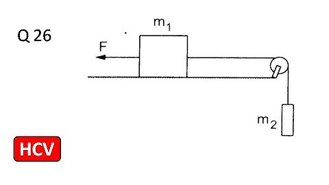 A constant force F = (m2g)/2 is applied on the block of mass m1 as shown in figure. The string