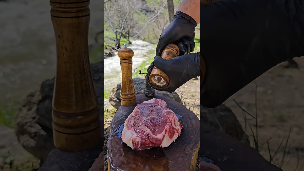hot stone lamb meat grill cooking outdoor nature adventure #food #outdoors #cooking #adventure #asmr