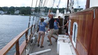 Schooner Mystic raising the sails prior to leaving Mystic ~ © Post Road Photos