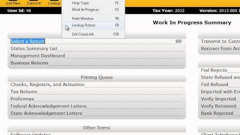 The CrossLink Commands Menu (F Keys) - CrossLink Professional Tax Software
