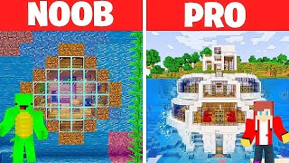MIKEY vs JJ Family - Noob vs Pro: UNDERWATER HOUSE! Challenge in Minecraft