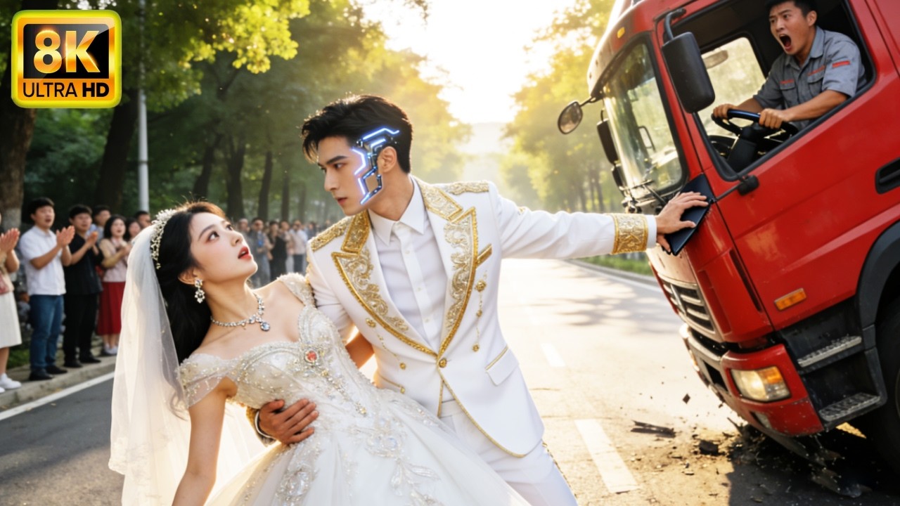 여자아이가 도망가는데 그녀를 보호하기 위해 맨손으로 트럭을 막는 남자는 로봇? ！