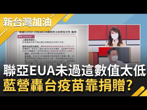 還達不到1/2的保護力..聯亞EUA未過陳時中遺憾喊"須按標準來做" 國民黨轟台灣疫苗靠捐贈?他揭自購疫苗到貨率打臉│廖筱君主持│【新台灣加油 PART1】20210816