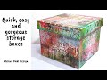 Make unique storage boxes with a gelprinting plate, stamps and stencils