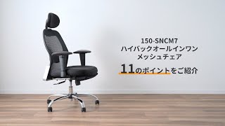 メッシュチェア（シンクロロッキング スライド式オットマン フットレスト ロッキング固定 アームレスト ランバーサポート ヘッドレスト）150-SNCM7