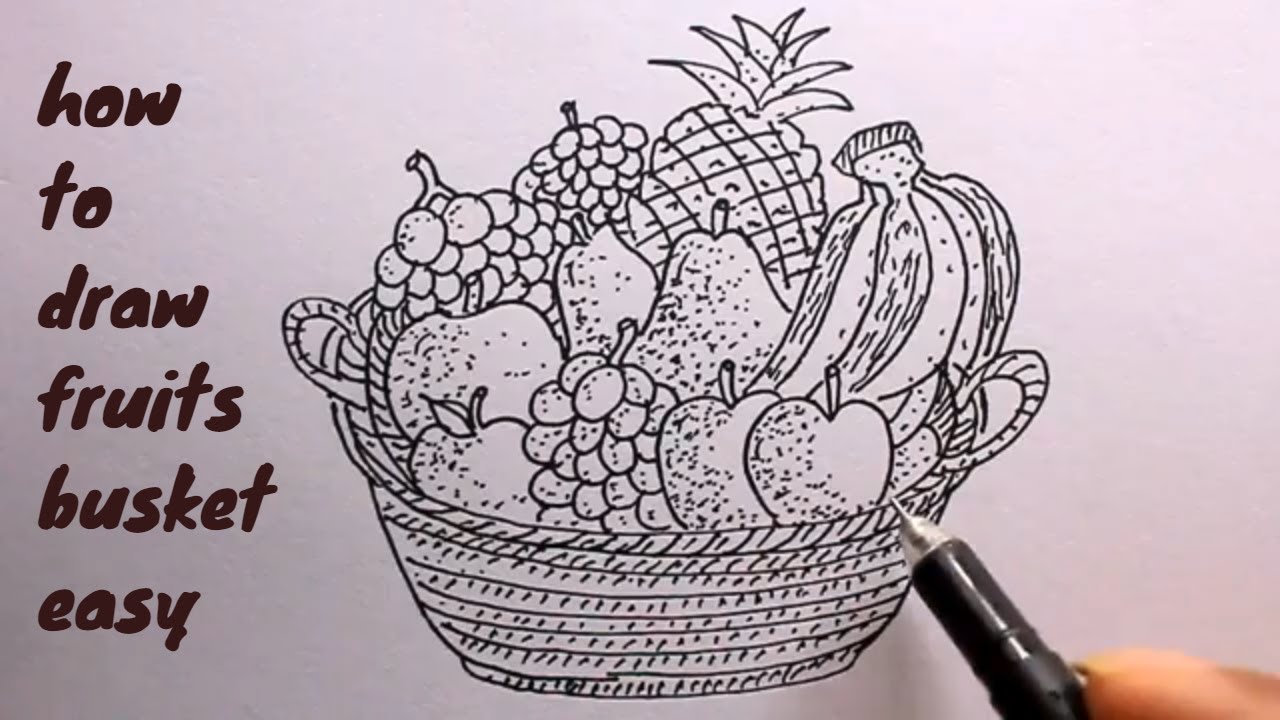How TO Draw fruits busket step by step/still life/fruits busket drawing ...