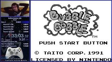 Bubble Bobble (GB) Any% Speedrun in 1:33:03 (gambatte emulator)