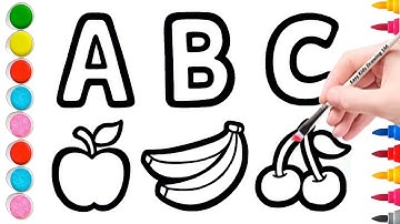 How To Draw / Paint and Color The ABCs and Fruits For Kids / Easy Drawing For Kids ||