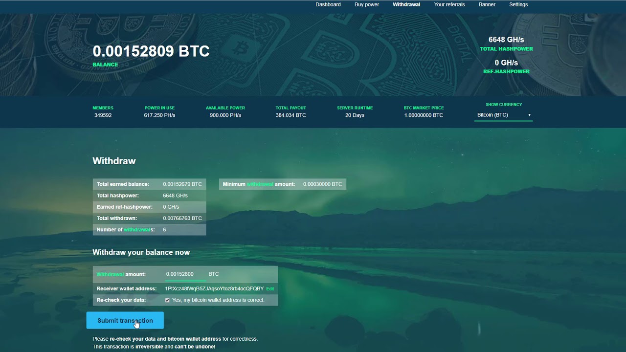 Auroramine | Cloud Mining | 7th Payment | Live Withdraw free bitcoin cloud mine withdrawal proof