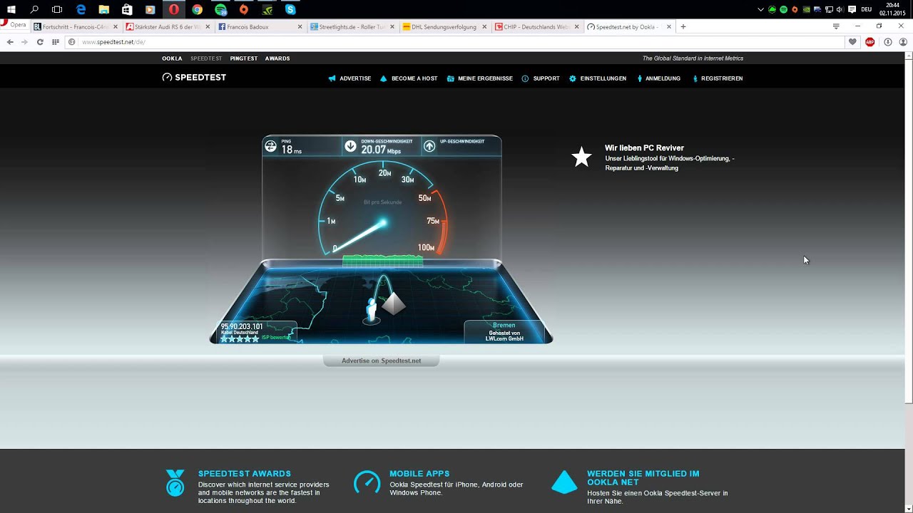 Speedtest Kabel Deutschland 100 MBIT - YouTube