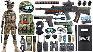 Special police weapon toy set unboxing, tactical helmet, assault rifle, submachine gun, Glock pistol