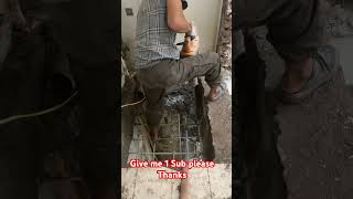 punching holes in super hard concrete floor to install elevator #workerman #construction