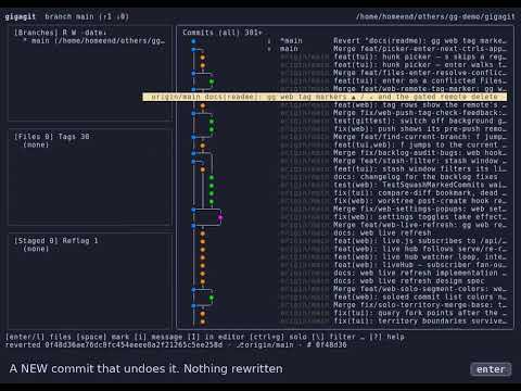 Git revert a commit — undo one from five commits ago (gg v0.2.8+)