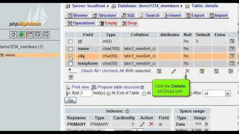 Deleting fields from database tables with phpMyAdmin