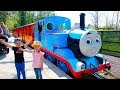 Gaby and alex having fun at thomas and friends amusement theme park for kids